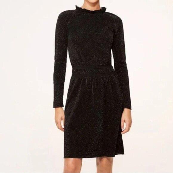 Tory Burch Black Sparkle Dress M Metallic Fibers Acrylic Wool Blend Made In Turk - Picture 1 of 7